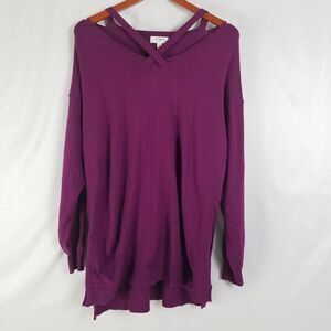 Umgee Shirt Womens Small Purple Baggy‎ Top Long Sleeve Strappy Neck Oversized